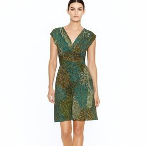 Touch Express Blue and Gold Ruched Peacock Sleeveless Dress Size Large